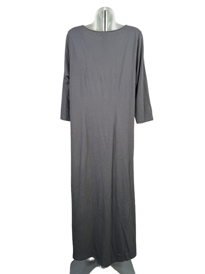 Pure J Jill Women's Dark Gray V Neck Front Slit 3/4 Sleeve Maxi Dress - M image 2