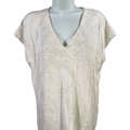 White House Black Market White/Beige Leaf Print Short Sleeve Shirt - M