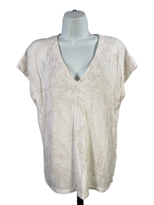 White House Black Market White/Beige Leaf Print Short Sleeve Shirt - M