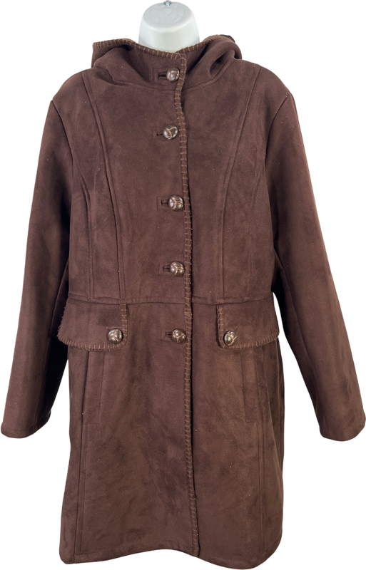 Anne Klein Women’s Brown Faux Fur Lined Button Up Coat - L