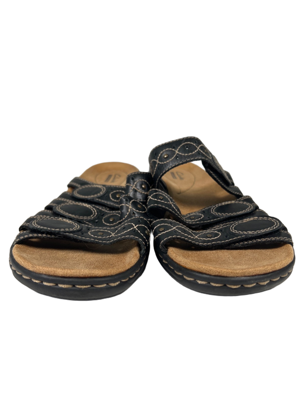 Clarks Collection Women's Black Leather Leisa Cacti Q Hook And Loop Sandals - 9 image 2