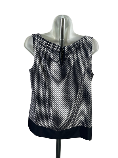 LOFT Women's Blue/White Woven Sleeveless Blouse - M Petite image 2