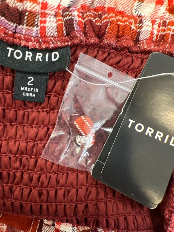 Torrid Women's Red Plaid Coldshoulder Blouse Top - Plus 2X image 3