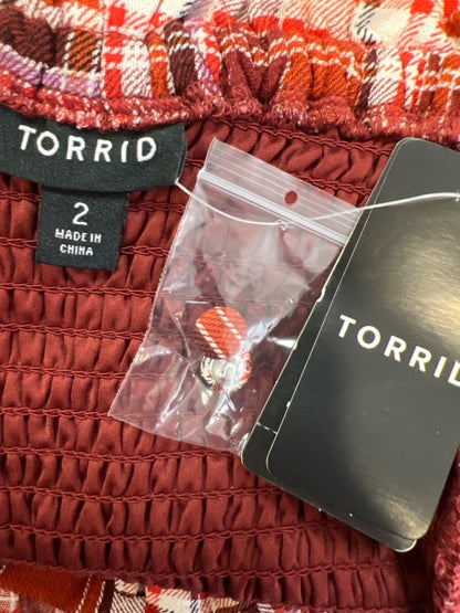Torrid Women's Red Plaid Coldshoulder Blouse Top - Plus 2X image 3