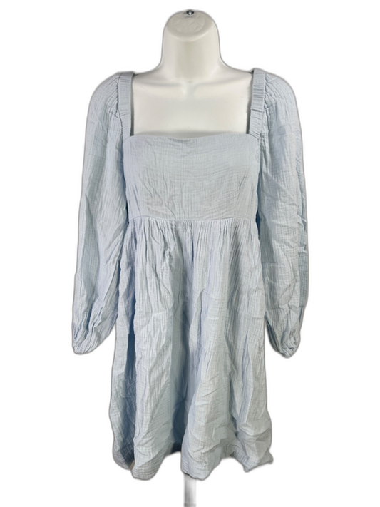 J.Crew Women's Blue Squareneck Soft Gauze 3/4 Sleeve A-Line Dress - XS