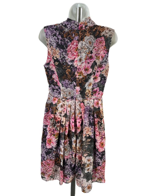 Adrianna Papell Women's Multicolor Floral Pleated Tie Neck Sleeveless Dress - 8 image 2