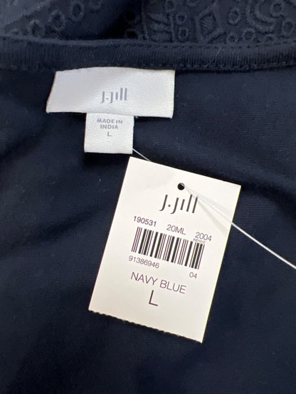 J. Jill Women's Navy Blue 3/4 Sleeve Eylet Box Neck Shirt - L image 3