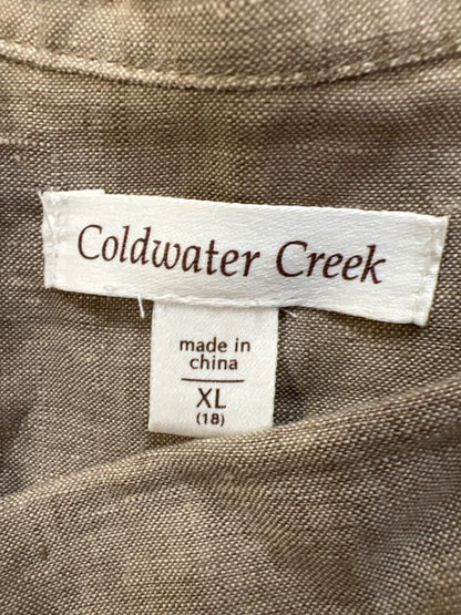 Coldwater Creek Women's Tan Linen Button Up Short Roll Sleeve Shirt - XL image 3
