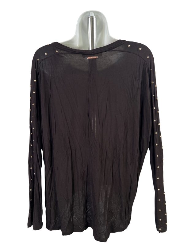 Women's Black Long Studded Sleeve Hi-Low Shirt - M image 2