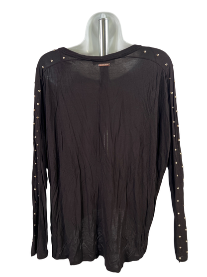 Women's Black Long Studded Sleeve Hi-Low Shirt - M image 2