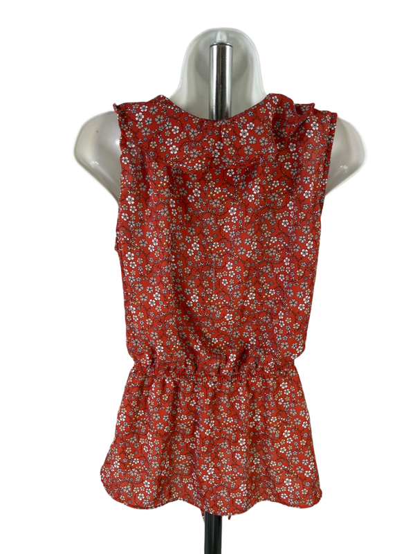 Max Studio Women's Orange Floral Ruffle Front Belted Sleeveless Blouse - S image 2