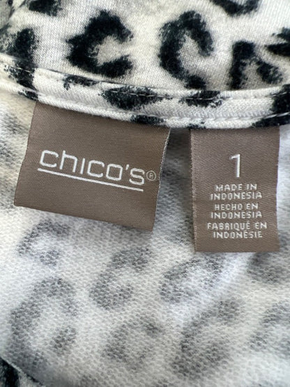 Chico's Women's White/Black Animal Print 3/4 Sleeve Shirt - 1/US M image 3