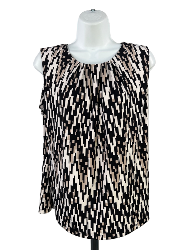 Calvin Klein Women's Black/White Pleated Front Sleeveless Blouse - L