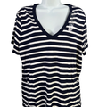 GAP Women's Blue/White Striped V Neck Short Sleeve Shirt - XL