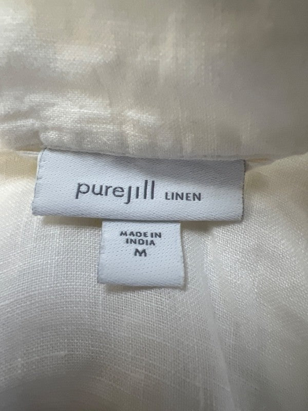 J Jill PureJill Women's White Linen Open Front Elbow Sleeve Duster - M image 3
