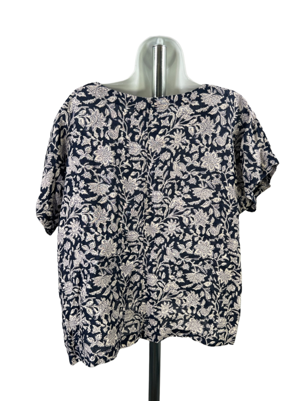 Pure J Jill Women's Blue/White Linen Floral Tee Shirt - M image 2