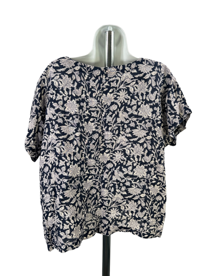 Pure J Jill Women's Blue/White Linen Floral Tee Shirt - M image 2