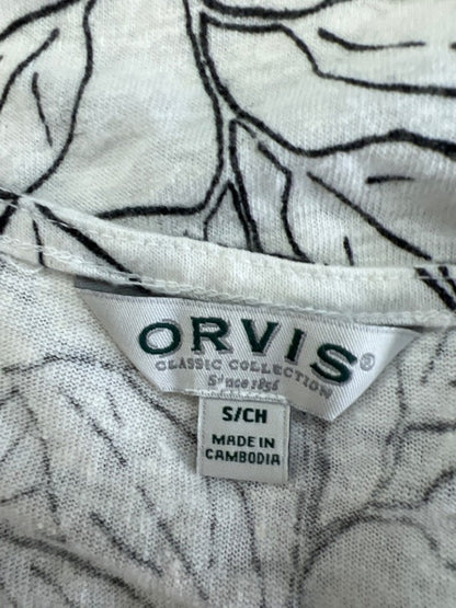 Orvis Women's Black/White Leaf Print Short Cap Sleeve Tee Shirt - S image 3