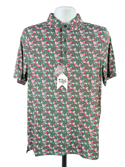 1764 Signature Men's Green/Pink Floral Enola Short Sleeve Polo Golf Shirt - M