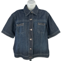 Chico's Platinum Women's Dark Wash Short Sleeve Button Up Jean Jacket - 2/US L