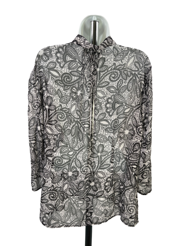 Coldwater Creek Women's White/Black Sheer Long Sleeve Button Up Shirt - XL image 2
