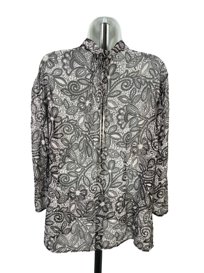 Coldwater Creek Women's White/Black Sheer Long Sleeve Button Up Shirt - XL image 2