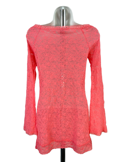 Victoria's Secret Women's Pink Lace Mesh Long Bell Sleeve Mini Night Dress - M image 2