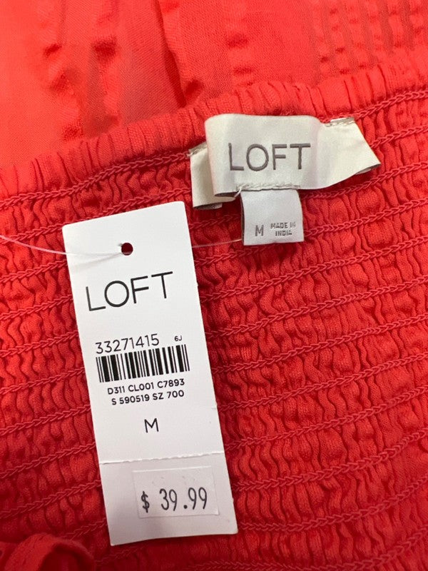 Loft Women's Red/Orange Smocked Tie Front Sleeveless Babydoll Top - M image 3