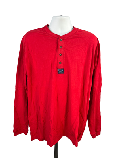 Structure Men's Red Blue Original Outdoor Long Sleeve Quarter Button Shirt - XL