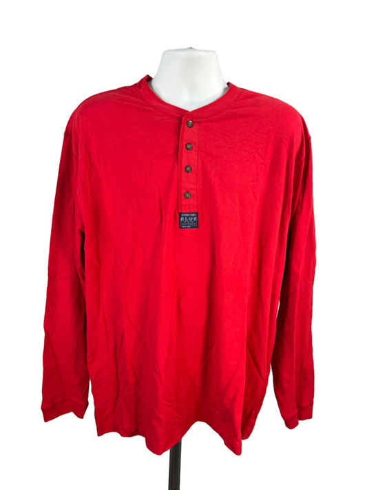 Structure Men's Red Blue Original Outdoor Long Sleeve Quarter Button Shirt - XL