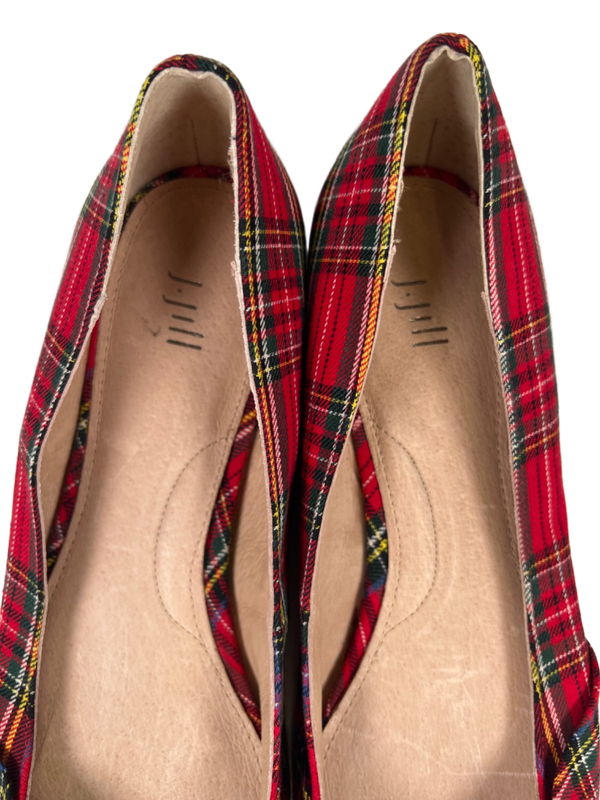 J.Jill Women's Red Holiday Plaid Pointed Bow Toe Flats - 10 image 3