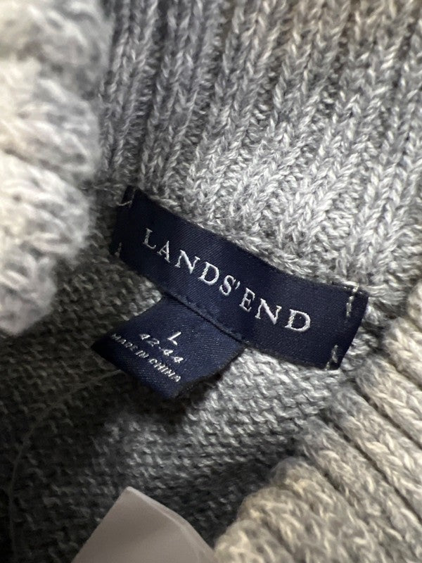 Lands End Men's Gray Knit Mock Neck Long Sleeve Button Up Cardigan Sweater - L image 3