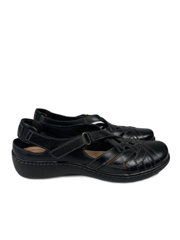 Clarks Women's Black Leather Cora Dream Closed Toe Slingback Sandals - 8.5