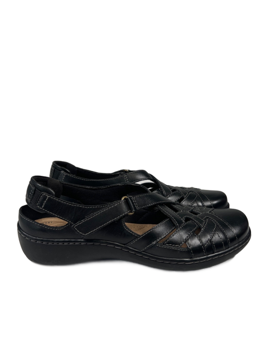 Clarks Women's Black Leather Cora Dream Closed Toe Slingback Sandals - 8.5