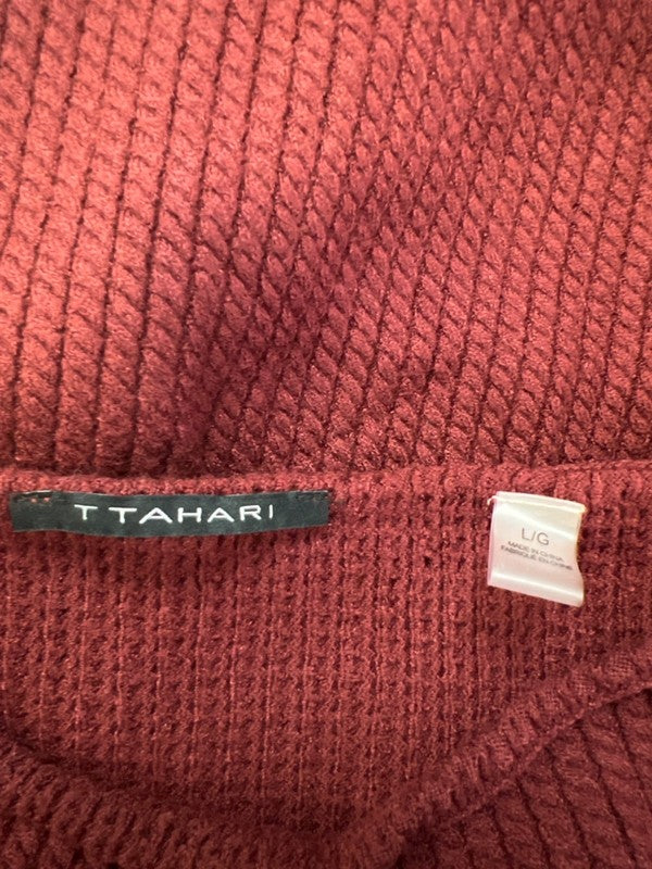 Tahari Women's Burgundy Knit Long Sleeve Sweater - L image 3