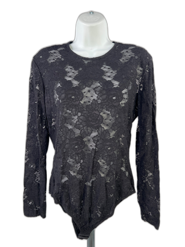 Istante by Versace Women's Black Vintage Lace Long Sleeve Bodysuit - 44/US L