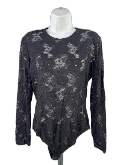 Istante by Versace Women's Black Vintage Lace Long Sleeve Bodysuit - 44/US L