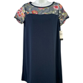 AGB Women's Navy Blue Embroidered Floral Shift Dress - 6