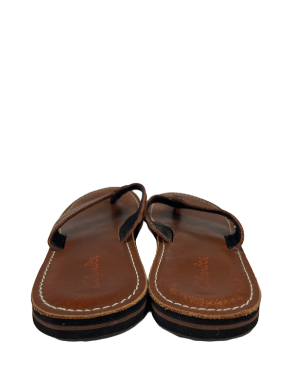 Clarks Women's Brown Leather Roxanna Toe-Post Flip-Flop Sandals - 10 image 4