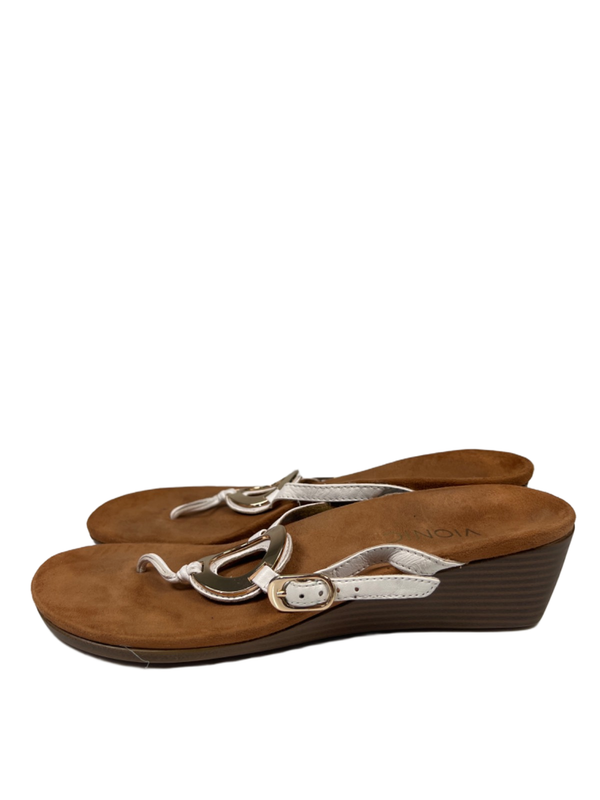 Vionic Women's White/Brown Park Orchid Toe-Post Adjustable Wedge Sandals - 8.5 image 5