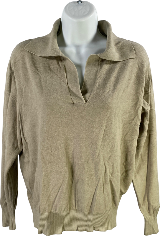 Milano Women’s Light Green V-Neck Collared Long Sleeve Sweater - S