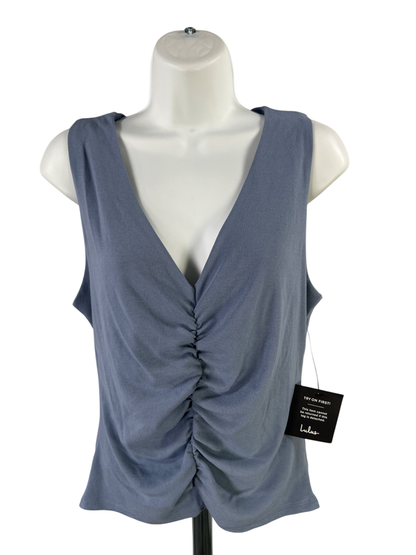 Lulus Women's Blue Ruched Front Sleeveless V-Neck Tank Top - XL