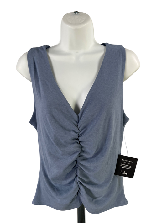 Lulus Women's Blue Ruched Front Sleeveless V-Neck Tank Top - XL