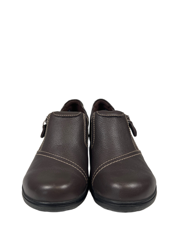 Clarks Women's Brown Leather Carleigh Ray Side Zip Slip On Shoes - 6.5 image 2