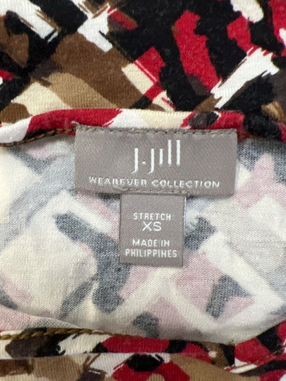 J.Jill Wearever Collection Women's Red Geometric V-Neck 3/4 Sleeve Shirt - XS image 3