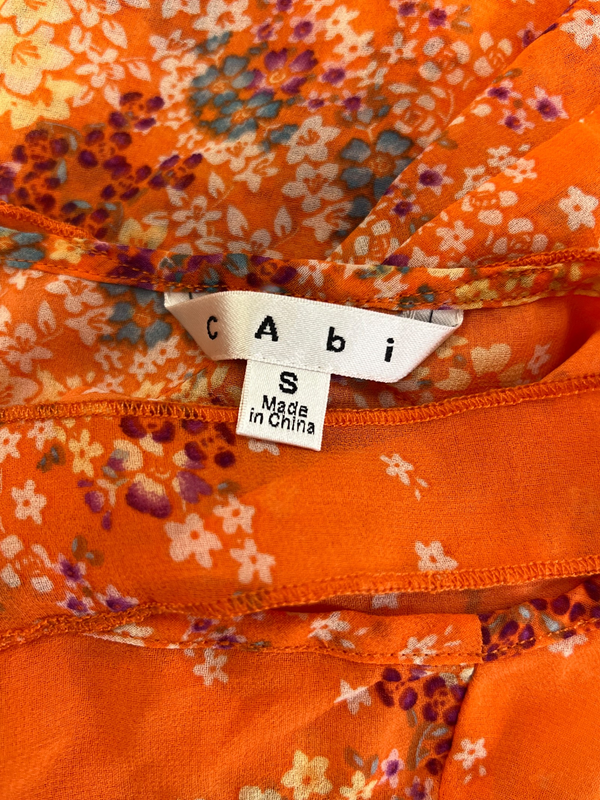 Cabi Women's Orange Floral Semi Sheer Sleeveless  Blouse - S image 3