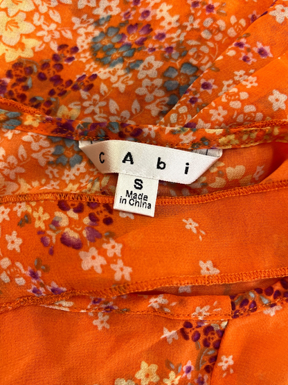 Cabi Women's Orange Floral Semi Sheer Sleeveless  Blouse - S image 3
