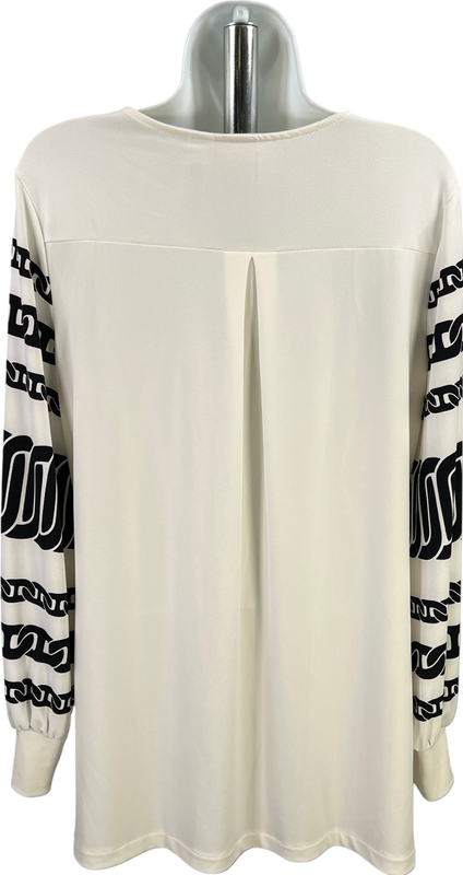 Chico’s Women’s White/Black Long Sleeve Cuffed Sleeve Blouse - 1/US M image 2