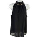 Kenneth Cole Women's Black Studded Neck Sleeveless Semi-Sheer Blouse - 4
