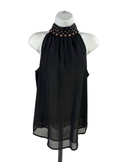 Kenneth Cole Women's Black Studded Neck Sleeveless Semi-Sheer Blouse - 4
